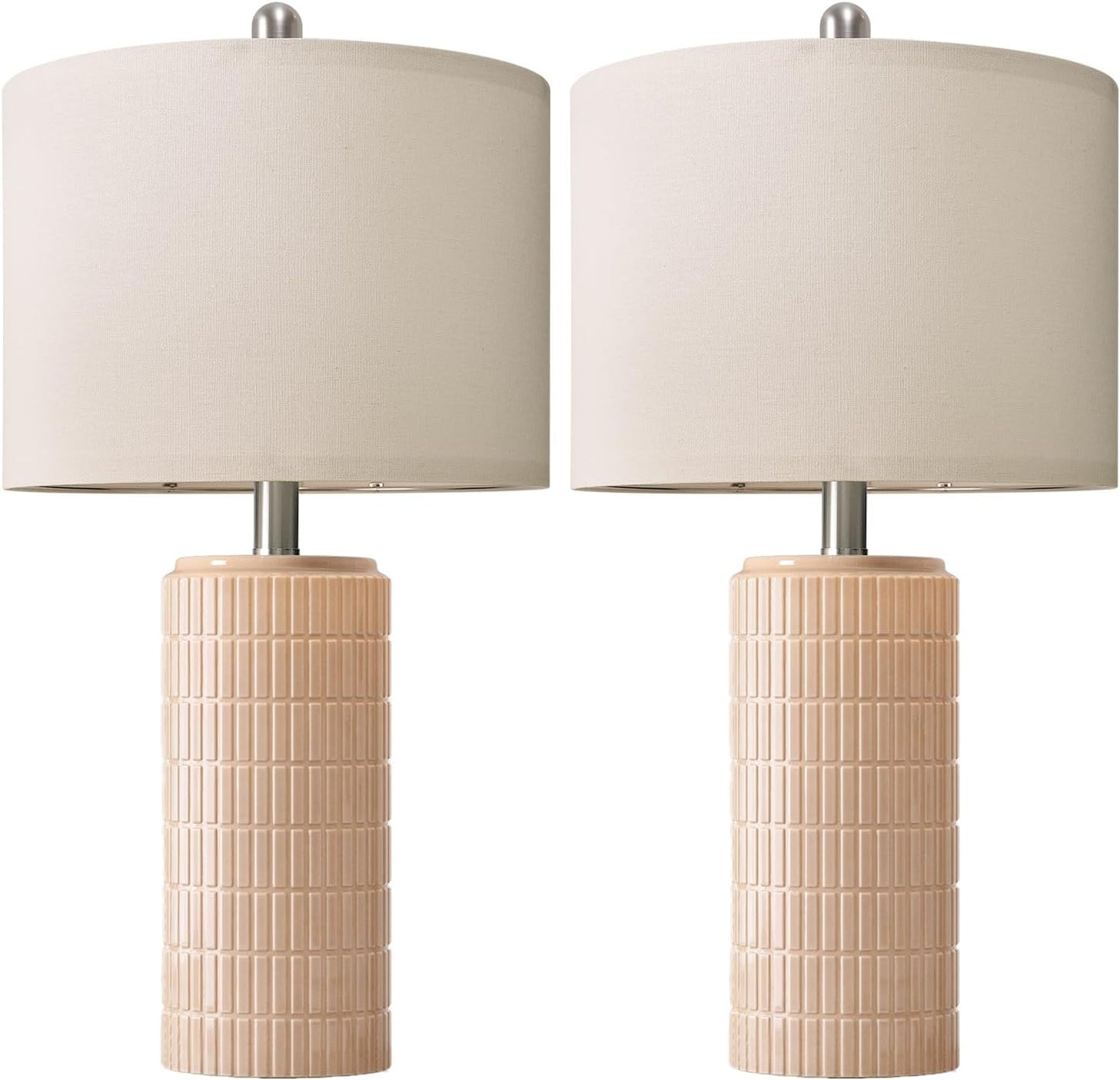 PoKat 23" Modern Ceramic Table Lamp Set of 2 for Living Room White Desk Lamps for Bedroom Farmhouse Bedside Nightstand Lamp House Warming Gifts New Home Decor End Table Lamps Gifts for Women Mom Beige