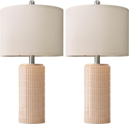 PoKat 23" Modern Ceramic Table Lamp Set of 2 for Living Room White Desk Lamps for Bedroom Farmhouse Bedside Nightstand Lamp House Warming Gifts New Home Decor End Table Lamps Gifts for Women Mom Beige