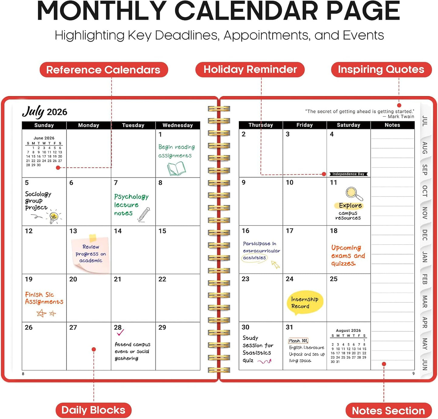 Planner 2026-2027, 8.5" x 11" Weekly and Monthly Academic Year Planner Calendar, July 2026 - June 2027, Hardcover Large School Planning Agenda With Tabs, Perfect for School & Office Supplies, A4, Green