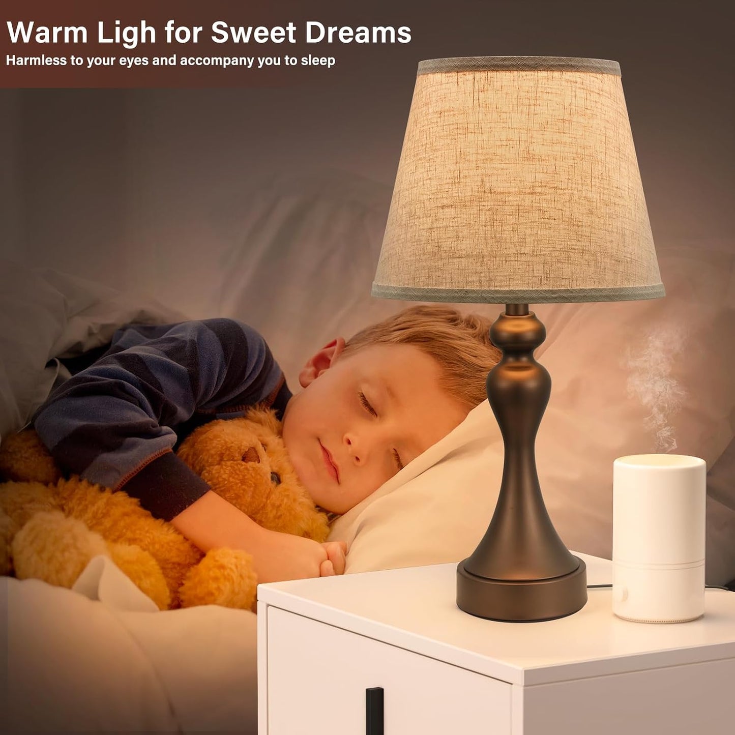 Seealle Touch Lamps for Nightstand - Bedside Lamps Set of 2, 3 Way Dimmable, USB C+A for Bedroom & End Tables (LED Bulbs Included)