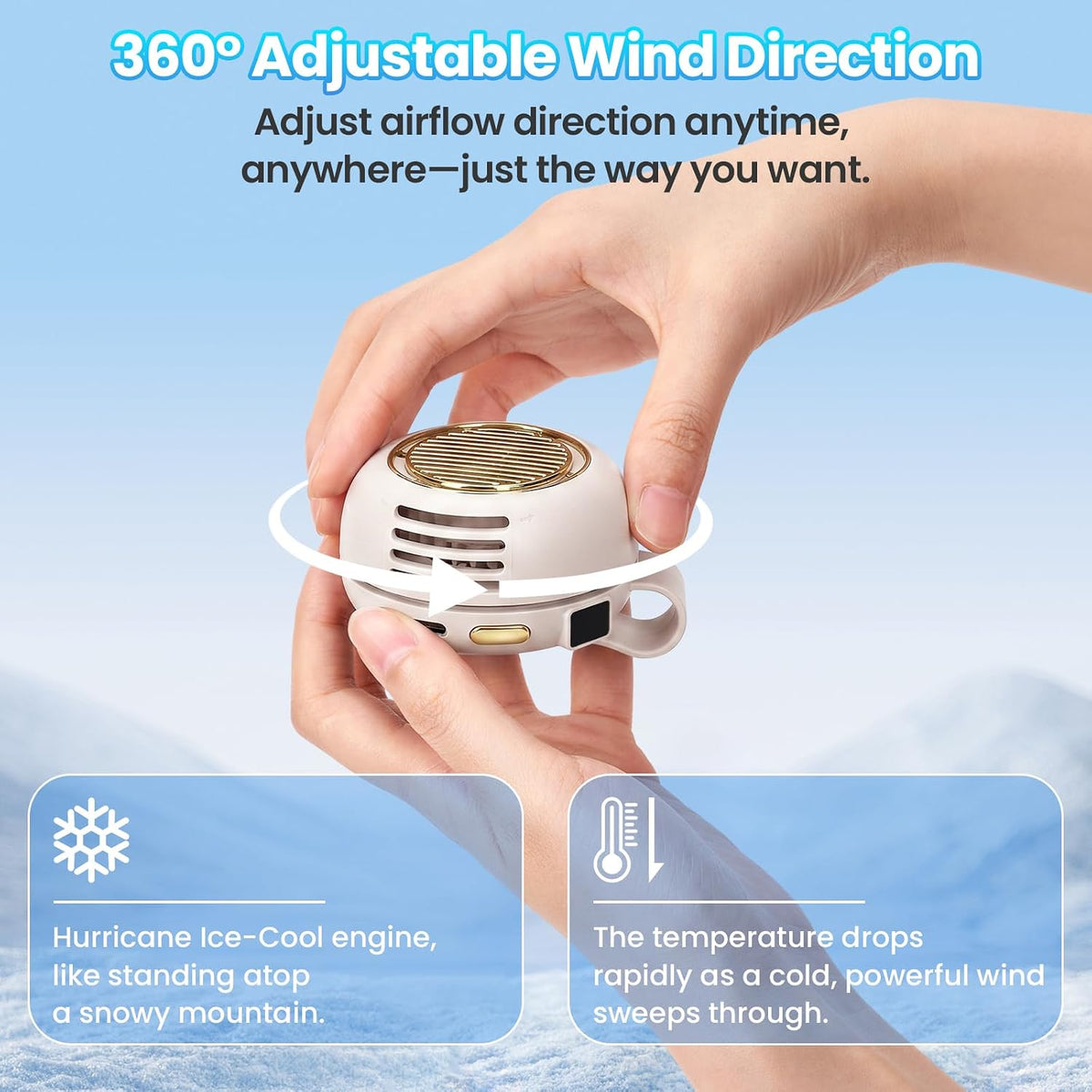 Portable Silent Mini Bladeless Fan Clip On, Adjustable 5 Speeds 360° Rotatable Clip on Fan for Shirt & Waist, USB Rechargeable Small Whirlwind Fans, For Outdoor & Travel & Office (White)