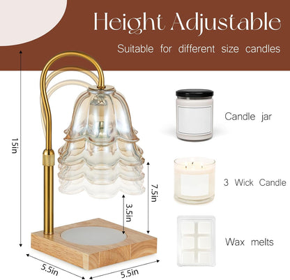 Candeldo Candle Warmer Lamp with Timer: Flower Gold Candle Lamps Height Adjustable Wax Melt House Warming Gifts New Home Decor Mothers Day Birthday Gift for Women Mom
