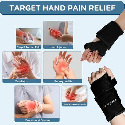 Comfytemp Wrist Ice Pack Wrap Carpal Tunnel Relief Wrist Brace, 2 Packs, FSA Eligible HSA, Gel Ice Packs for Injuries Reusable Wrap for Hand Pain, Hot Cold Compress Hand Brace, Men Women Recovery Item