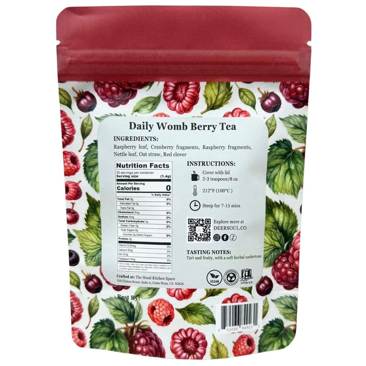 Deer Soul Daily Womb Berry Herbal Tea with Raspberry Leaf, Cranberries, Nettle, Oat Straw & Red Clover | Loose Leaf Tea, 1.5 oz