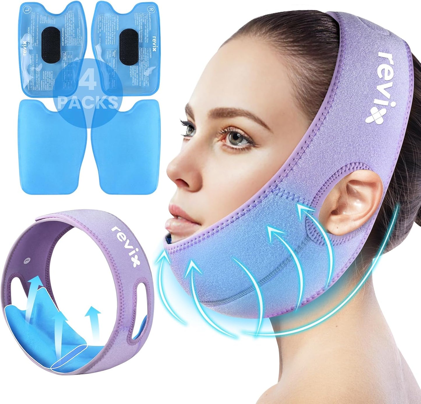 REVIX Wisdom Teeth Ice Pack Head Wrap with 3D Sewing Jaw Ice Pack for Face Oral Surgery Pain Relief for TMJ, Tooth Extraction & Teeth Removed, Extra Snug Fit with 4 Hot Cold Gel Packs Reusable, Black