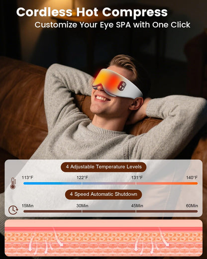 Cordless Heated Eye Mask, 4 Temp Timed Shutdown for Dry Eyes & Sleep Relief