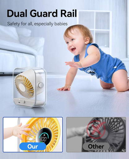 KIMMOO Rechargeable USB Desk Fan, Quiet Table Fan with Turbo Airflow, 100 Speeds, Digital Display, 90° Rotating, Small Battery Desktop Fans for Bedroom Home Office Travel, Black