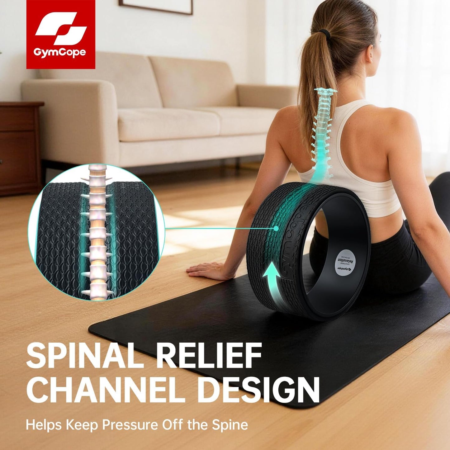 Back Wheel Foam Roller – Targeted Back & Neck Relief, Lumbar Spine Stretcher, Spinal Decompression Back Stretcher, Massage Roller with Density Foam for Physical Therapy, Supports 500lbs