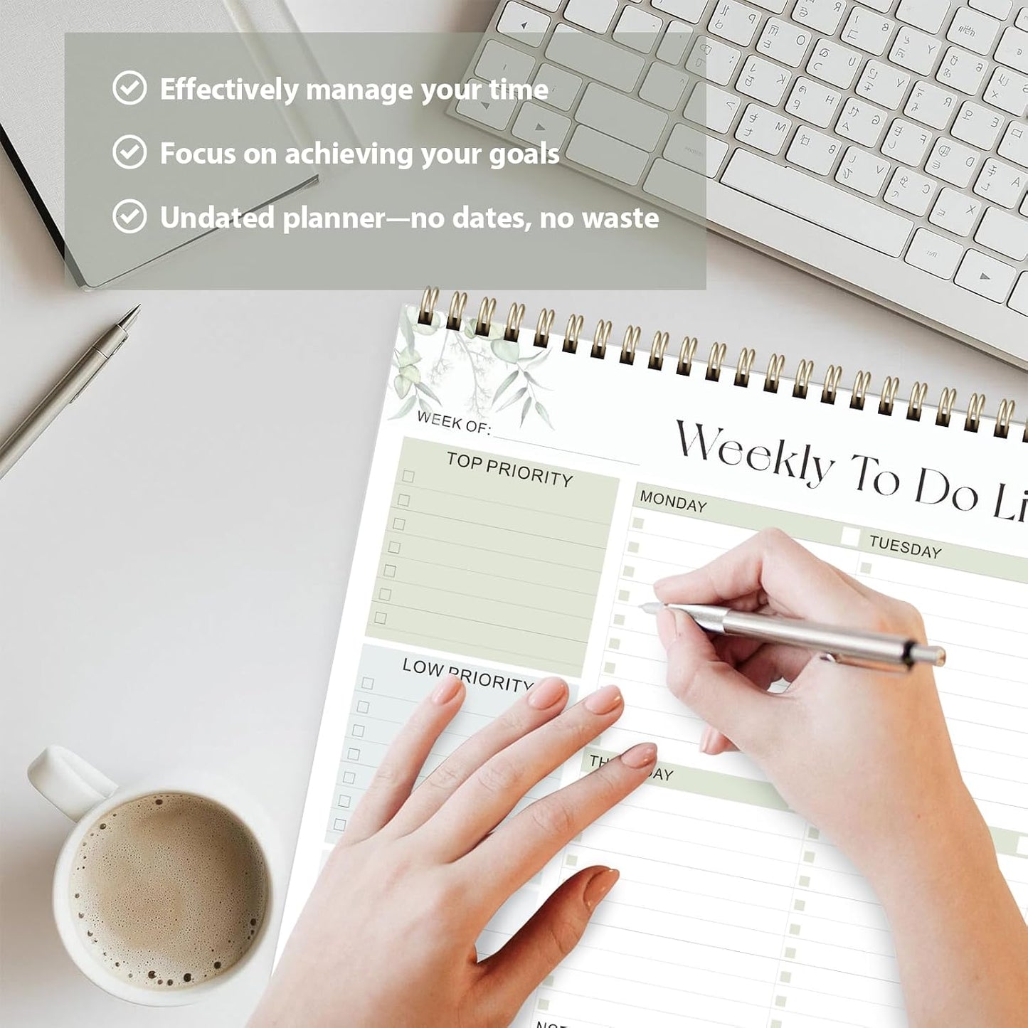 Weekly To Do List Notepad, Undated Planner with 52 Sheets (8.5''x11'') | Desk Accessories and Supplies, Women & Man, Home School & Work