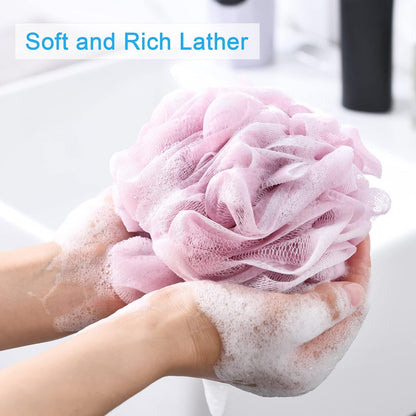 AmazerBath Loofah Sponge 75g/Piece, Exfoliating Bath Sponge Body Scrubber - Loofa Set of 4 Flower Color (Large, Green-Purple)