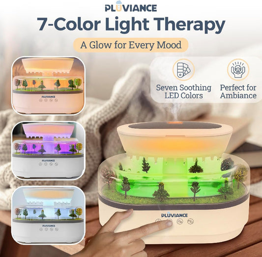 Raindrop Aroma Diffuser | 7-Color LED Light Rain Cloud Humidifier with Water Drip & Rainfall Sound (250 ml) - Humidifier with Aromatherapy & Auto Shut-off Timer For Bedroom, Office, Home