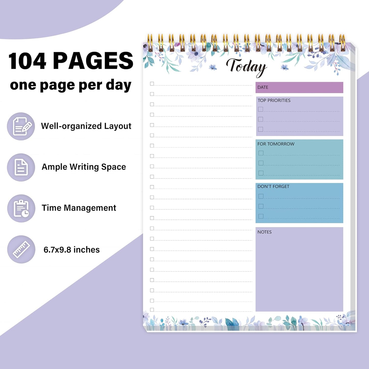 To Do List Notepad - Daily Planner Notepad 104 Pages Task Planner, 6.7" x 9.8" Double Sided Spiral Notebook with Checklist Productivity Planning Pad for Work Office Home-Pink