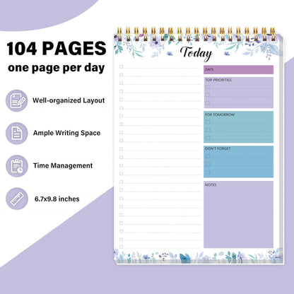 To Do List Notepad - Daily Planner Notepad 104 Pages Task Planner, 6.7" x 9.8" Double Sided Spiral Notebook with Checklist Productivity Planning Pad for Work Office Home-Pink