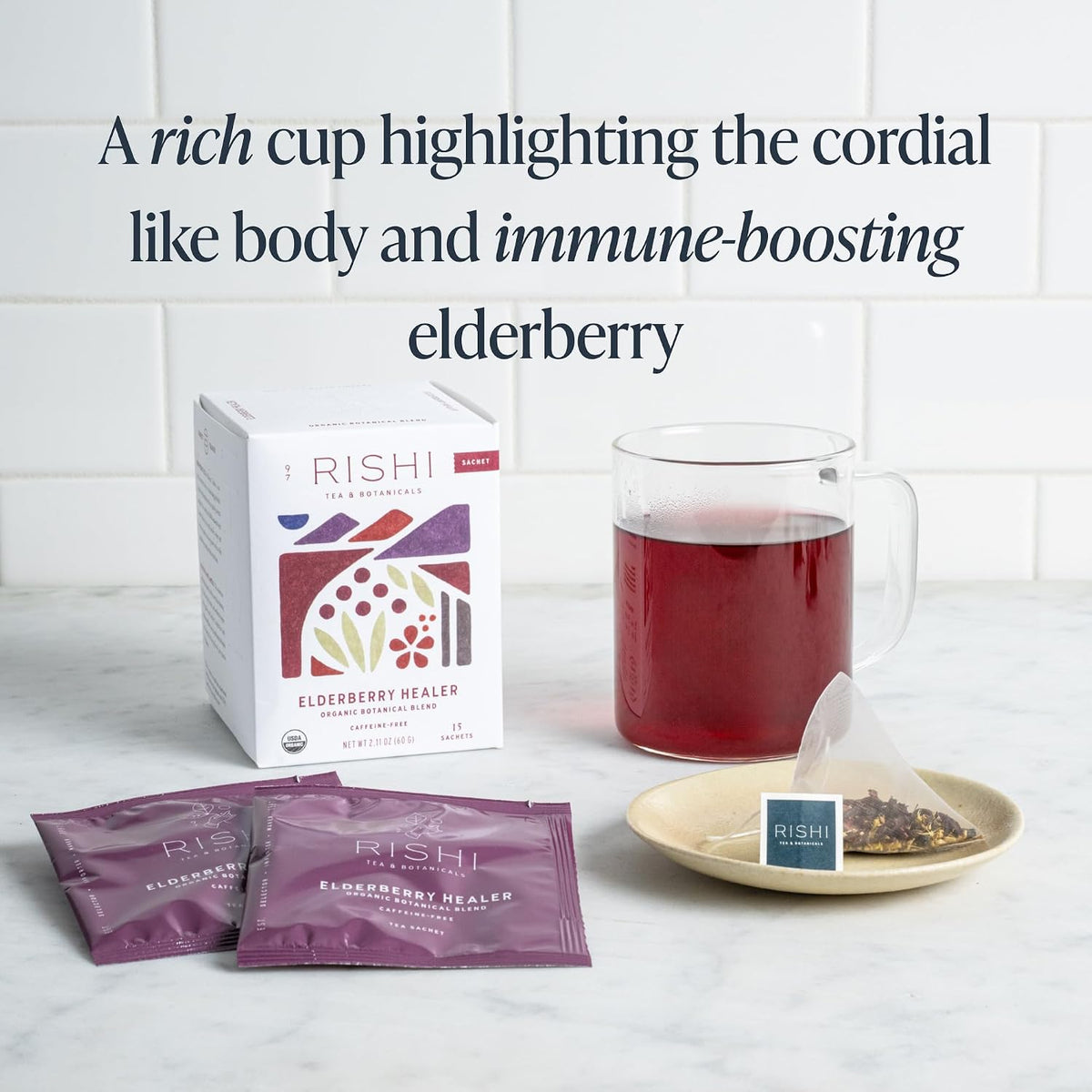 Rishi Tea Elderberry Healer Organic Herbal Tea Bags, Caffeine Free, 15ct