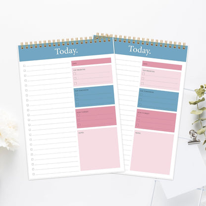 To Do List Notepad - Daily Planner Notepad 104 Pages Task Planner, 6.7" x 9.8" Double Sided Spiral Notebook with Checklist Productivity Planning Pad for Work Office Home-Pink