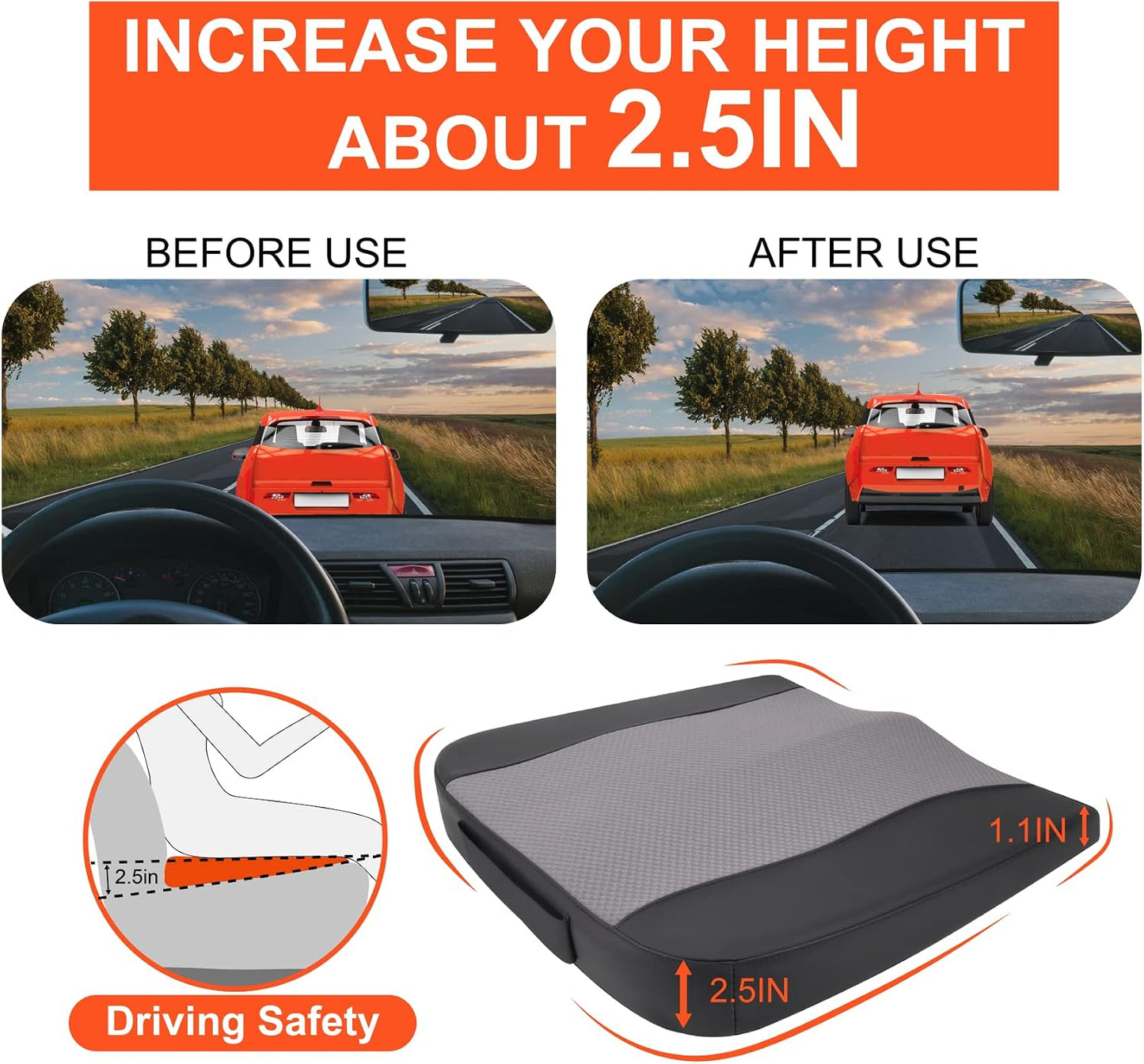 Lofty Aim Car Seat Cushion, Comfort Memory Foam Car Cushions for Driving - Sciatica & Lower Back Pain Relief, Driver Seat Pillow for Auto, Office Chair, Wheelchair - Black