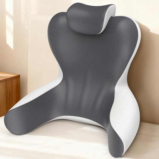 Reading Pillow for Bed, 22”H Back Pillow for Sitting Up,Bed Chair Pillows with Lumbar Rest & Neck Support,Backrest Cushion with Arms for Reclining,Gaming,Resting,Watching TV in Couch or Floor
