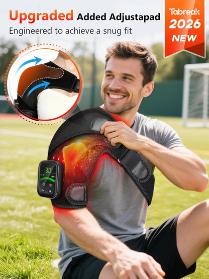 Upgraded Cordless Red Light Therapy for Shoulder with Massage, 5000mAh Controller 100 LEDs Infrared Heated Shoulder Wrap, Ergo Pressure Pad & 2 Extension Straps, Fits Left/Right Shoulders, Black