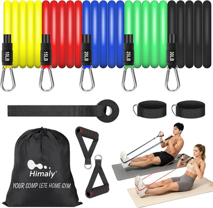 Resistance Bands Set, Himaly Exercise Bands Strength Training Fitness Bands Workout Elastic Bands with Legs Ankle Straps, Door Anchor, Handles & Carry Bag for Home Outdoor Workouts