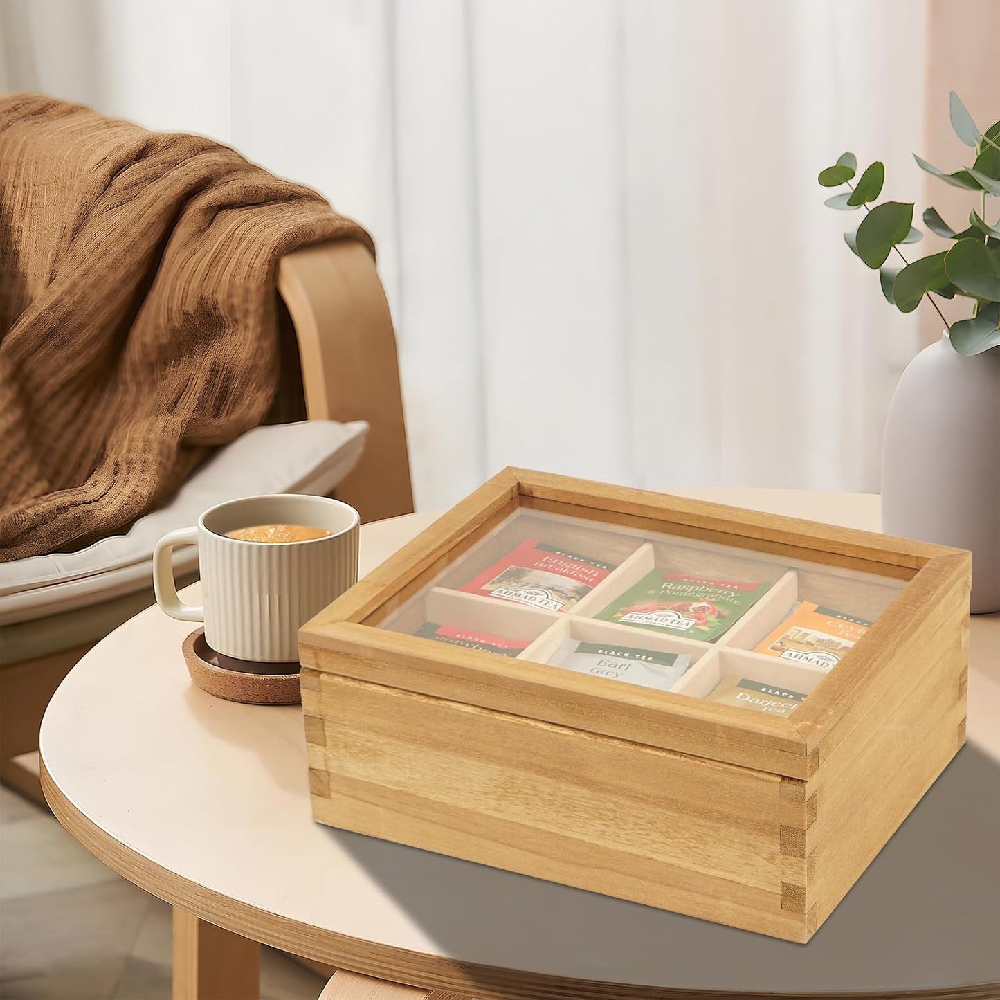 Wood Big Black Tea Bag Organizer Storage Box 12-Compartment Multi-Functional Box,Vintage Tea Case.
