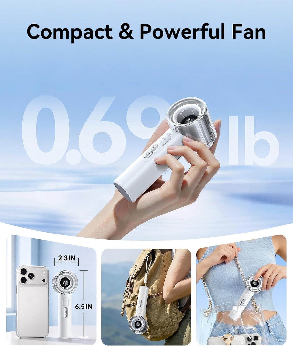 KIMMOO Portable Misting Fan, USB Rechargable Handheld Fan with Water Spray Mist, Up to 13 Hrs Cooling, 25000PRM, 100 Speeds, 50ml Water Tank, Personal Turbo Fan for Travel/Makeup/Office/Outdoor, Black