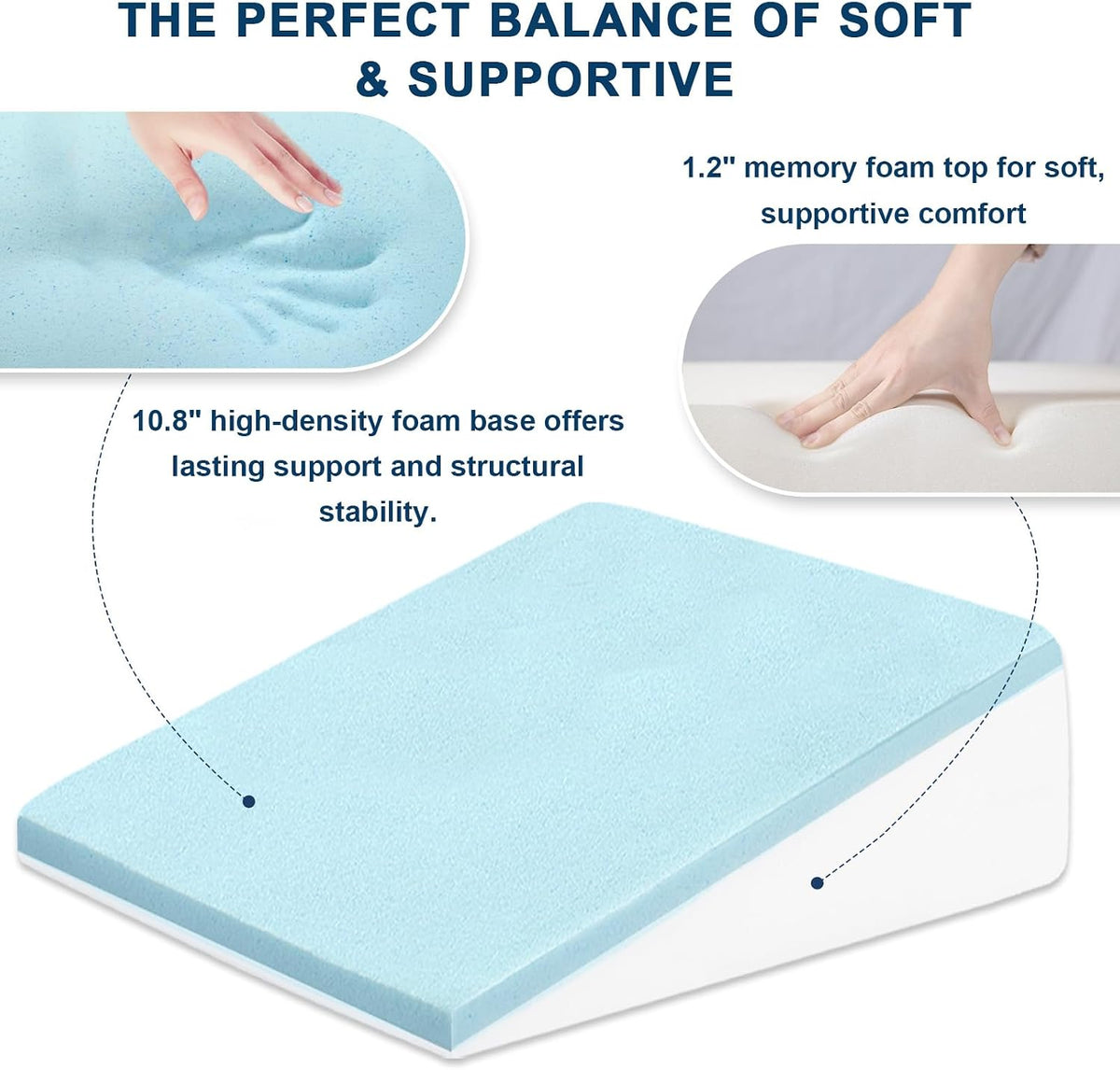 Wedge Pillow for Sleeping, 7.5" Memory Foam Bed Wedge Pillow