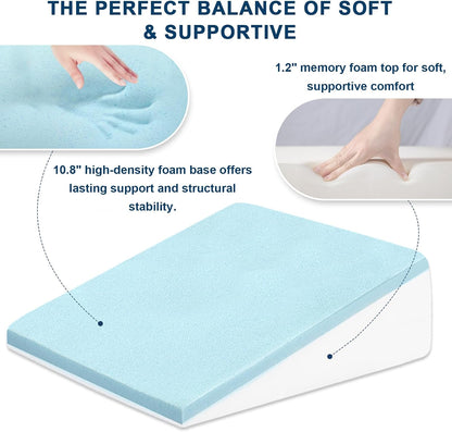 Wedge Pillow for Sleeping, 7.5" Memory Foam Bed Wedge Pillow