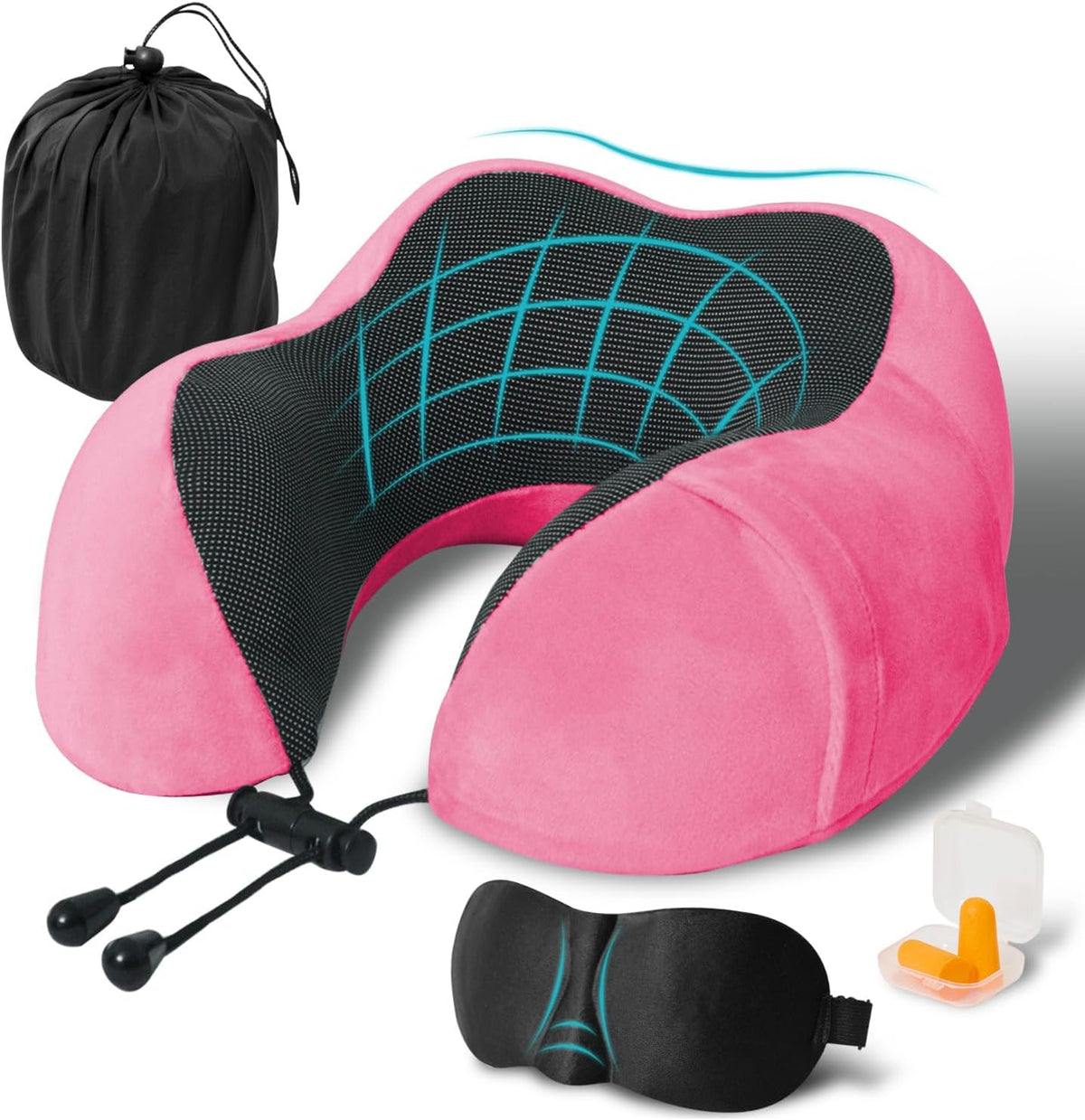 Travel Pillow, Memory Foam Neck Pillow for Traveling, U Shape Neck Pillow Airplane Portable Flight Pillow Travel Kit with 5D Contoured Eye Masks and Earplug for Plane Train Car Home Office