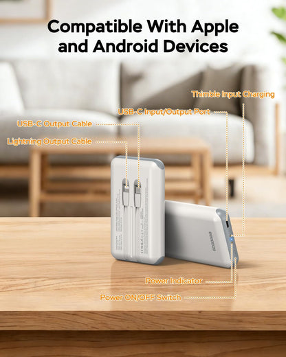 GOODaaa Portable Charger, 10000mAh Slim Power Bank Built in Cables