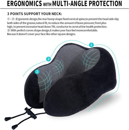 TALLGO Travel Pillow, Best Memory Foam Neck Pillow Head Support Soft Pillow for Sleeping Rest, Airplane Car & Home Use (Black)