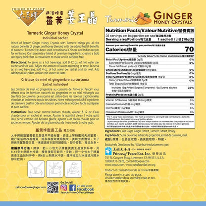 Prince of Peace Instant Ginger Honey Crystals w/Turmeric, 25 Sachets – Instant Hot or Cold Beverage – Easy to Brew Ginger and Honey Tea, Caffeine and Gluten Free