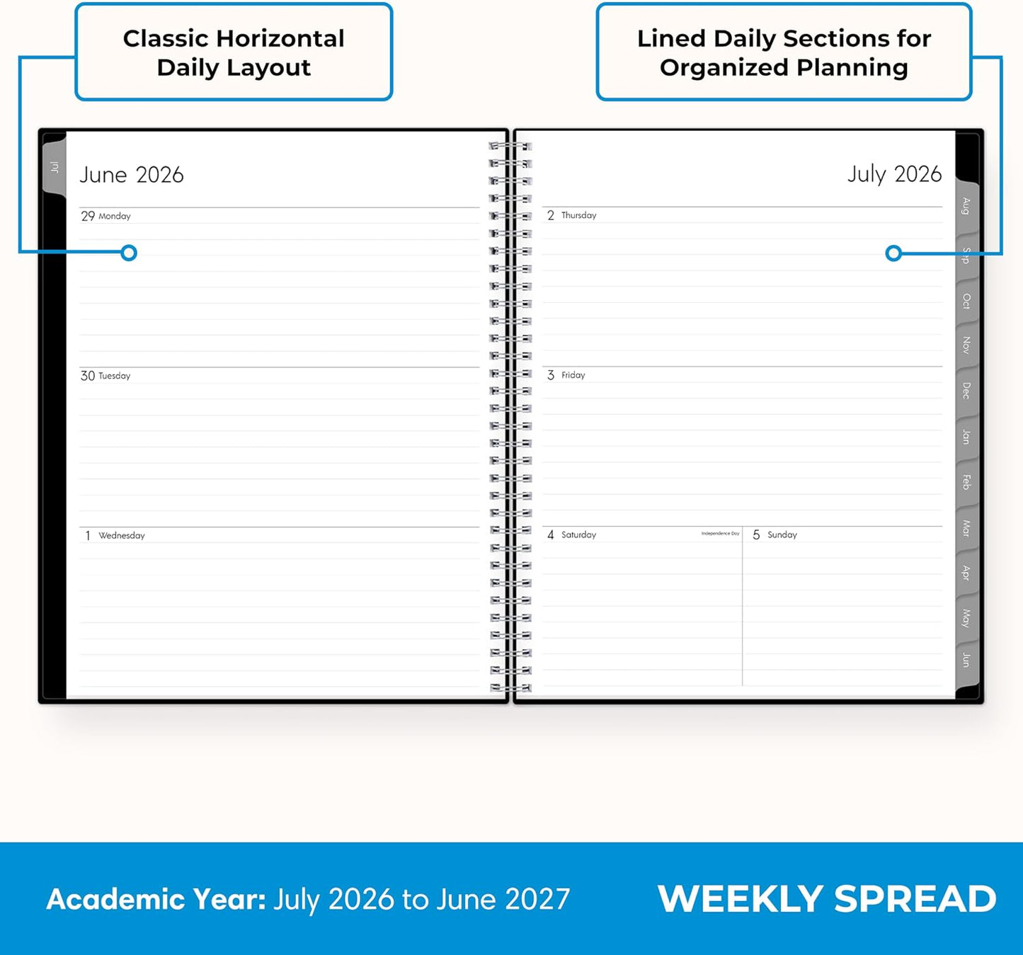 Blue Sky 2026-2027 Weekly and Monthly Academic Year Planner Calendar, July 2026 - June 2027, 8.5" x 11", Flexible Cover, Wirebound, Laminated Tabs, Enterprise