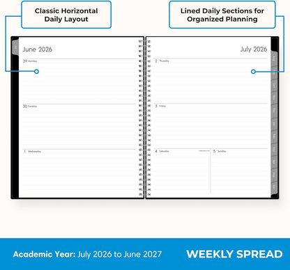 Blue Sky 2026-2027 Weekly and Monthly Academic Year Planner Calendar, July 2026 - June 2027, 8.5" x 11", Flexible Cover, Wirebound, Laminated Tabs, Enterprise