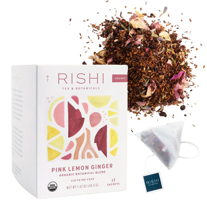 Rishi Tea Pink Lemon Ginger Organic Herbal Tea Bags, Caffeine Free, 15ct
