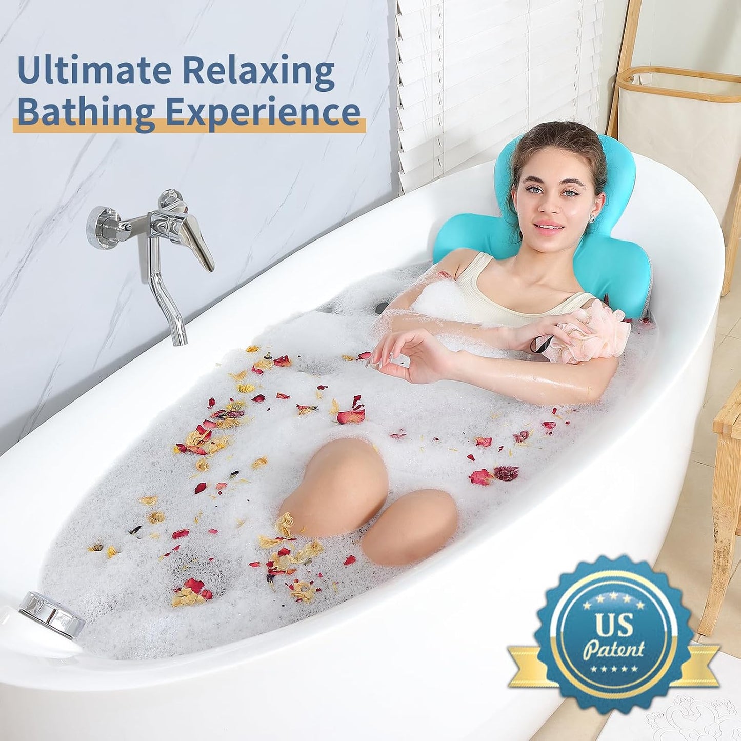 Luxury Bath Cushion, Full Body Bathtub Pillow with 160 Suction Cups, Bath Mat for Head and Neck Support, with Laundry Bag (Light Pink, 51" x 16")