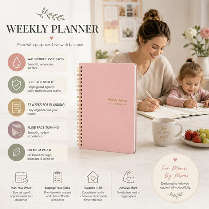 Undated Weekly Planner With Habit Tracker & To Do List 5.7 x 8.0 inch | Avoid Unfocused Busywork,Productivity Organizer,No-Bleed Thick Pages,Portable Size,Lay-Flat Spiral for Hands Free