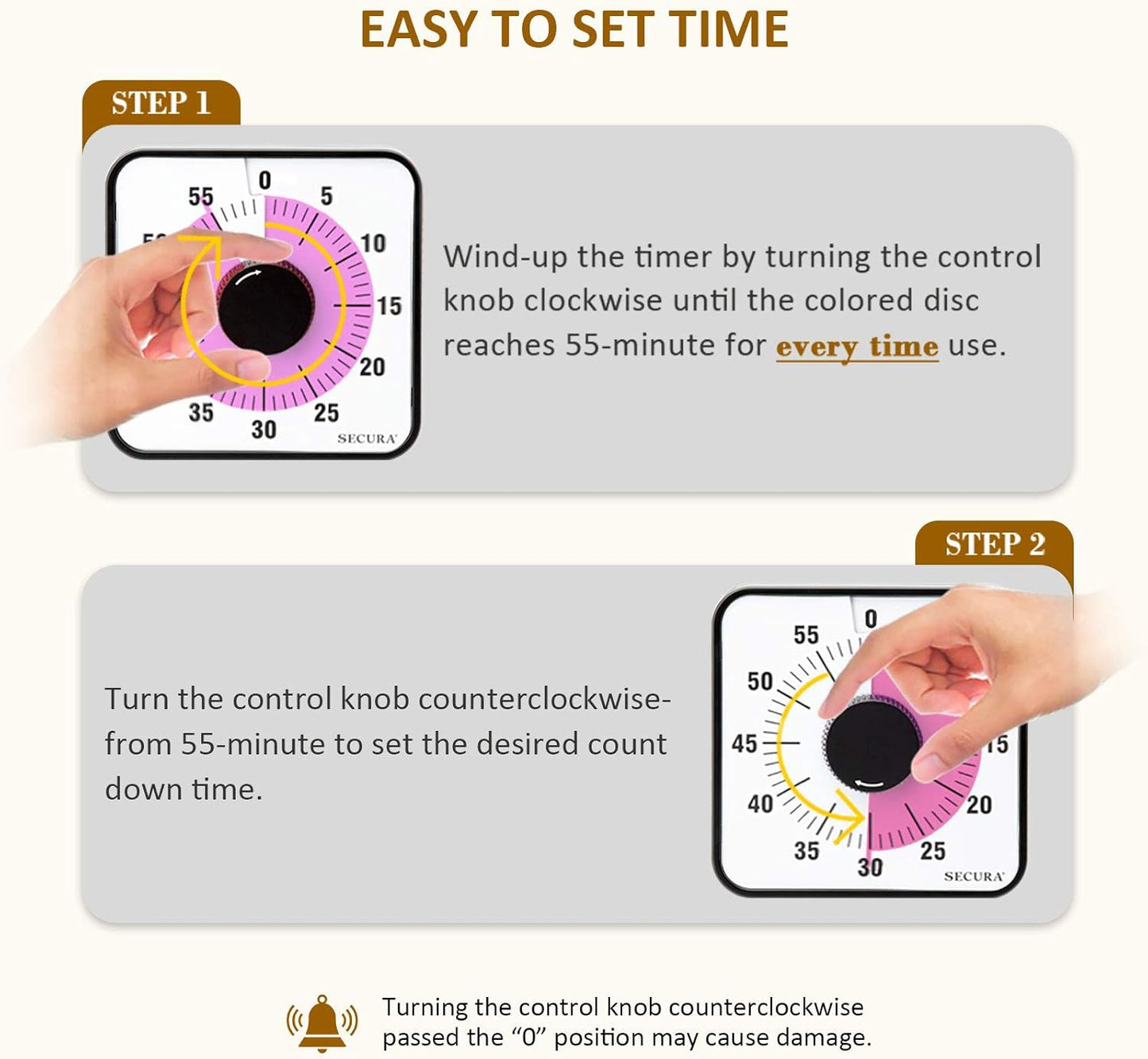 Secura 7.5 Inch Visual Timer, 60 Minute Visual Oversize Countdown Timer for Kids and Adults, Durable Mechanical Time Management Tool (Dark Green)