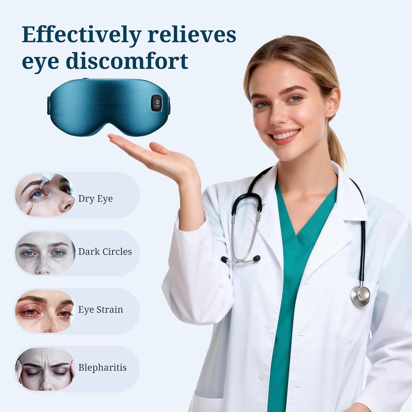 100% Silk Wireless Heated Eye Mask with Cooling, Relieves Dry Eye Syndrome and Puffy, Reduces Dark Circles, Adjustable Velcro Design and Washable Cover, Suitable for Travel & Gifts-Pink.