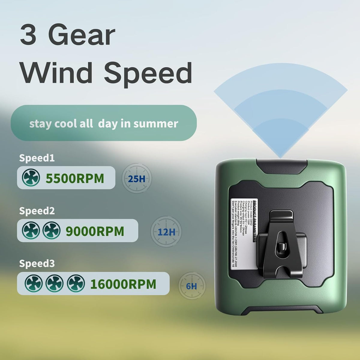 BTQILEYO Portable Waist Fan Clip On, 10000mAh Rechargeable Wearable Shirt Fan with Light, 16000RPM Powerful 5 Speed Belt Fans Personal Cooling Fans for Outdoor Jobsite Camping Travel MAX 40H