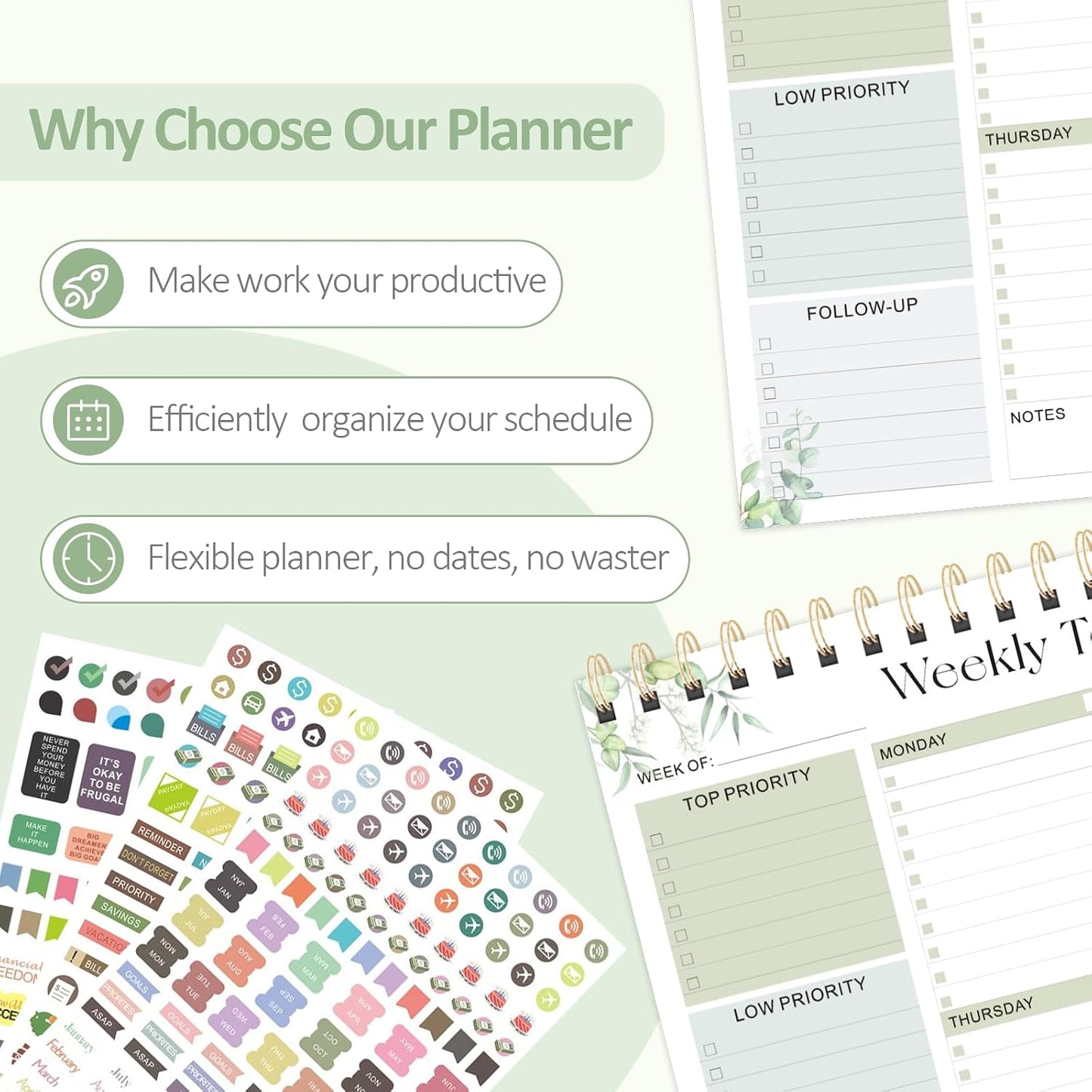 Weekly To Do List Notepad, 52 Undated Sheets (8.5"×11"), Undated Weekly Planner for Women & Men, Desk Accessories and Supplies for Office, Home, and School