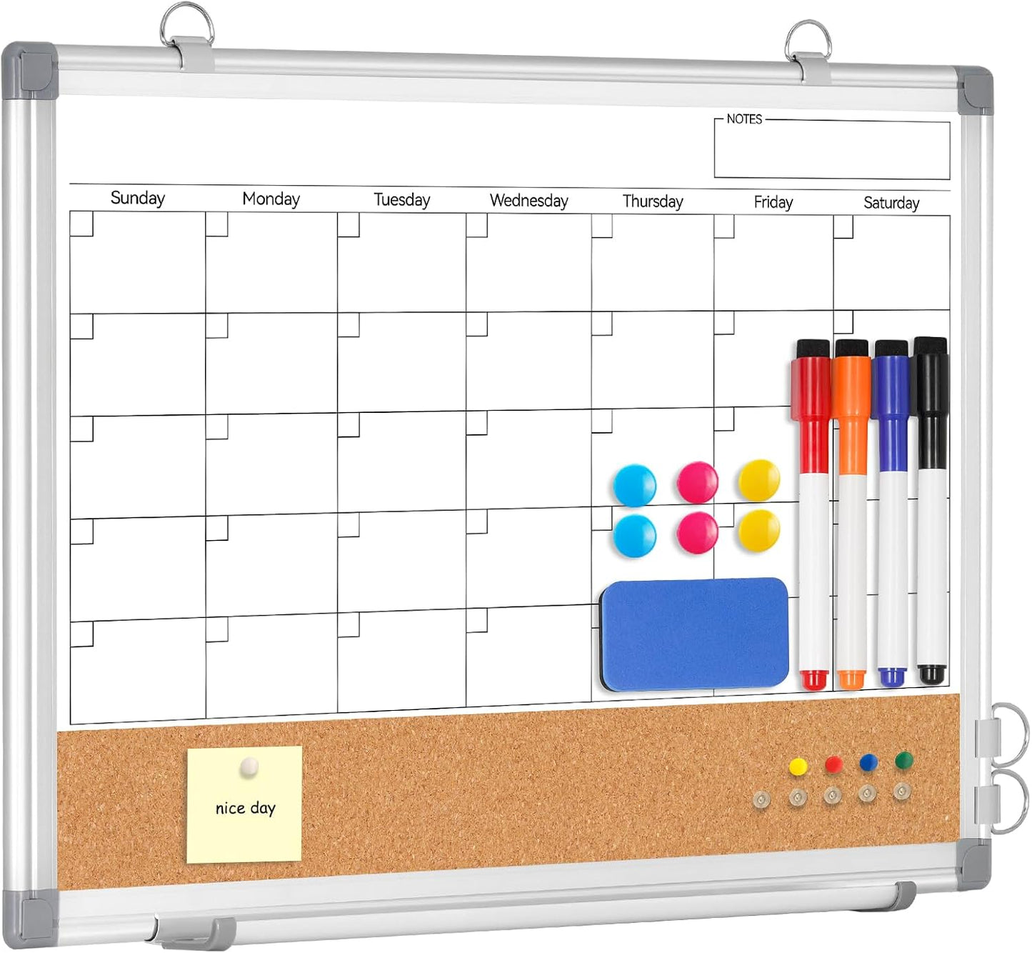 Weekly Dry Erase Calendar Whiteboard for Wall, 24" x 18" Cork Week Planner