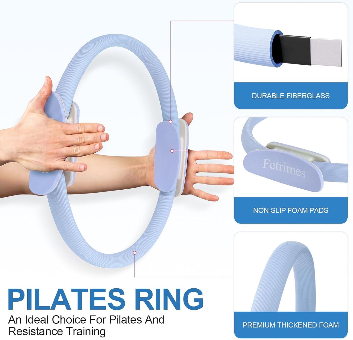 Pilates Ring 15 Inch Magic Circle Ring, Dual Padded Handles Pilates Exercise Circle, Adjustable Yoga Ring