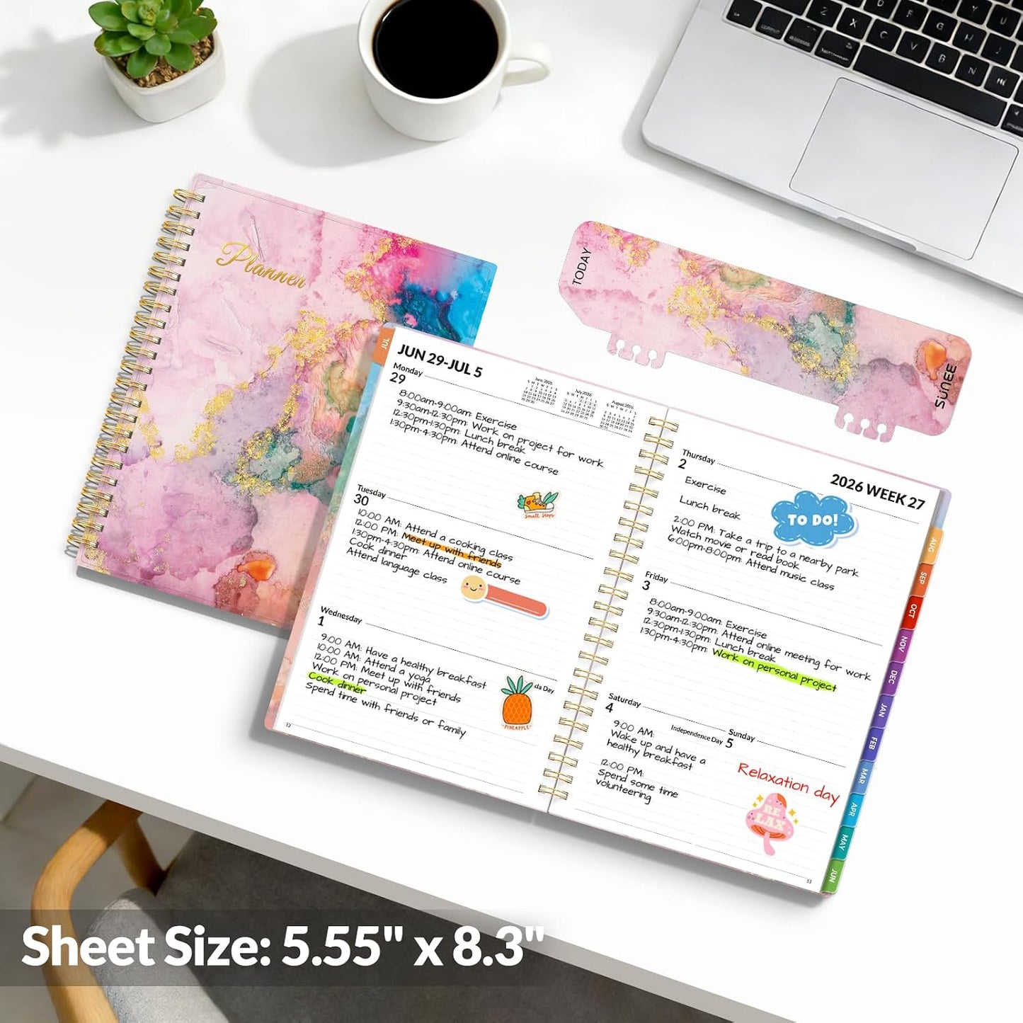 SUNEE Academic Planner 2026-2027 – Weekly & Monthly Planner, July 2026 to June 2027, 6.4"x8.3", Thick Paper, Tabs, Pockets, Bookmark, Spiral-Bound, Student Teacher Organizer, Black