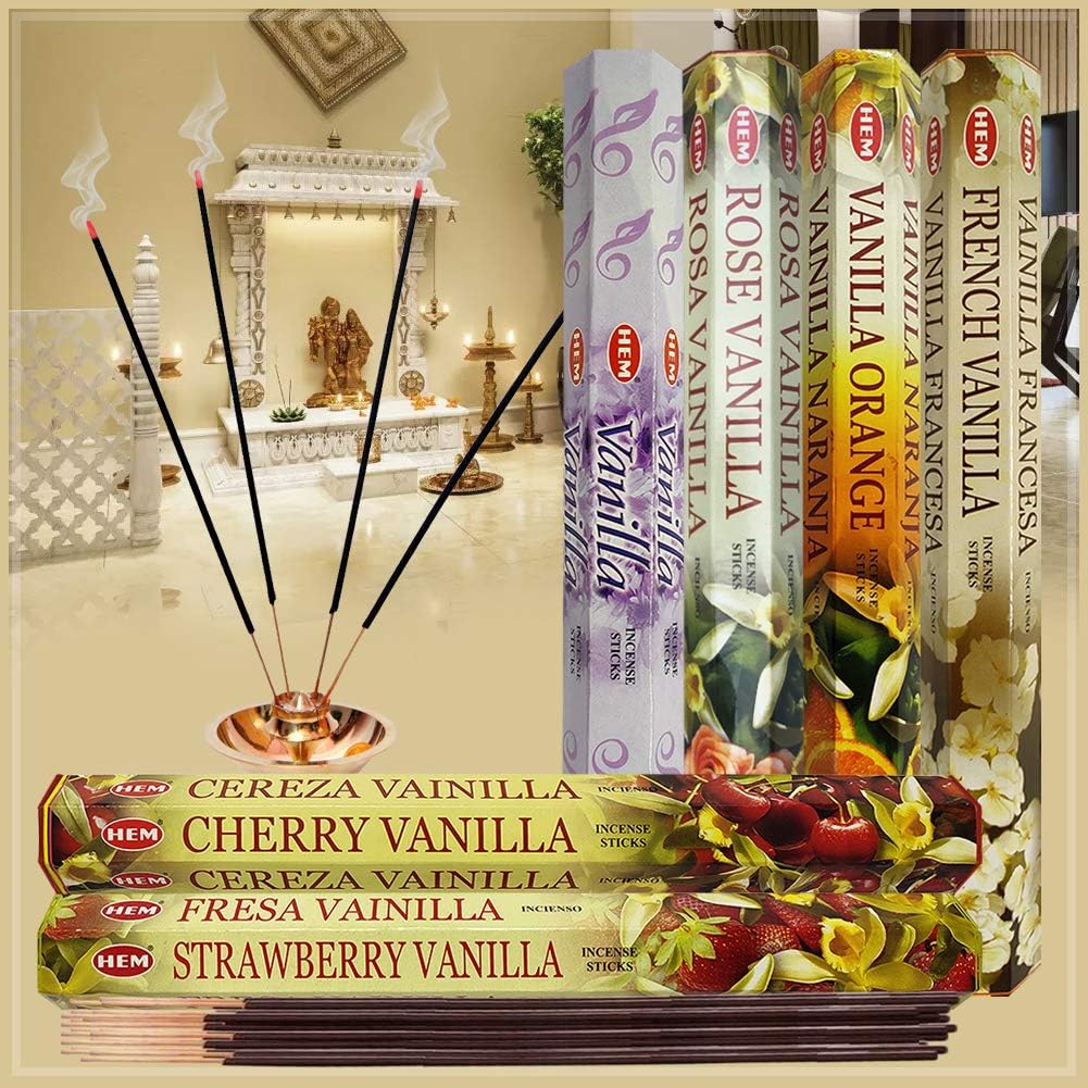 Hem Incense Sticks Variety Pack #23-120 Insence-Sticks (6 Incents x 20 Insense) + Incense Stick Holder with 6 Most Liked Scents Including Patchouli Dragons Blood White Sage Frankincense-Myrrh