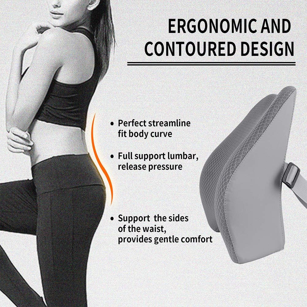 Memory Foam Lumbar Support Pillow for Car - Lower Back Support Cushion for Driving, Back Pain Relief for Car Seat, Office Chair, Wheelchair (Gray)