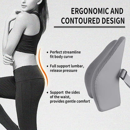 Memory Foam Lumbar Support Pillow for Car - Lower Back Support Cushion for Driving, Back Pain Relief for Car Seat, Office Chair, Wheelchair (Gray)