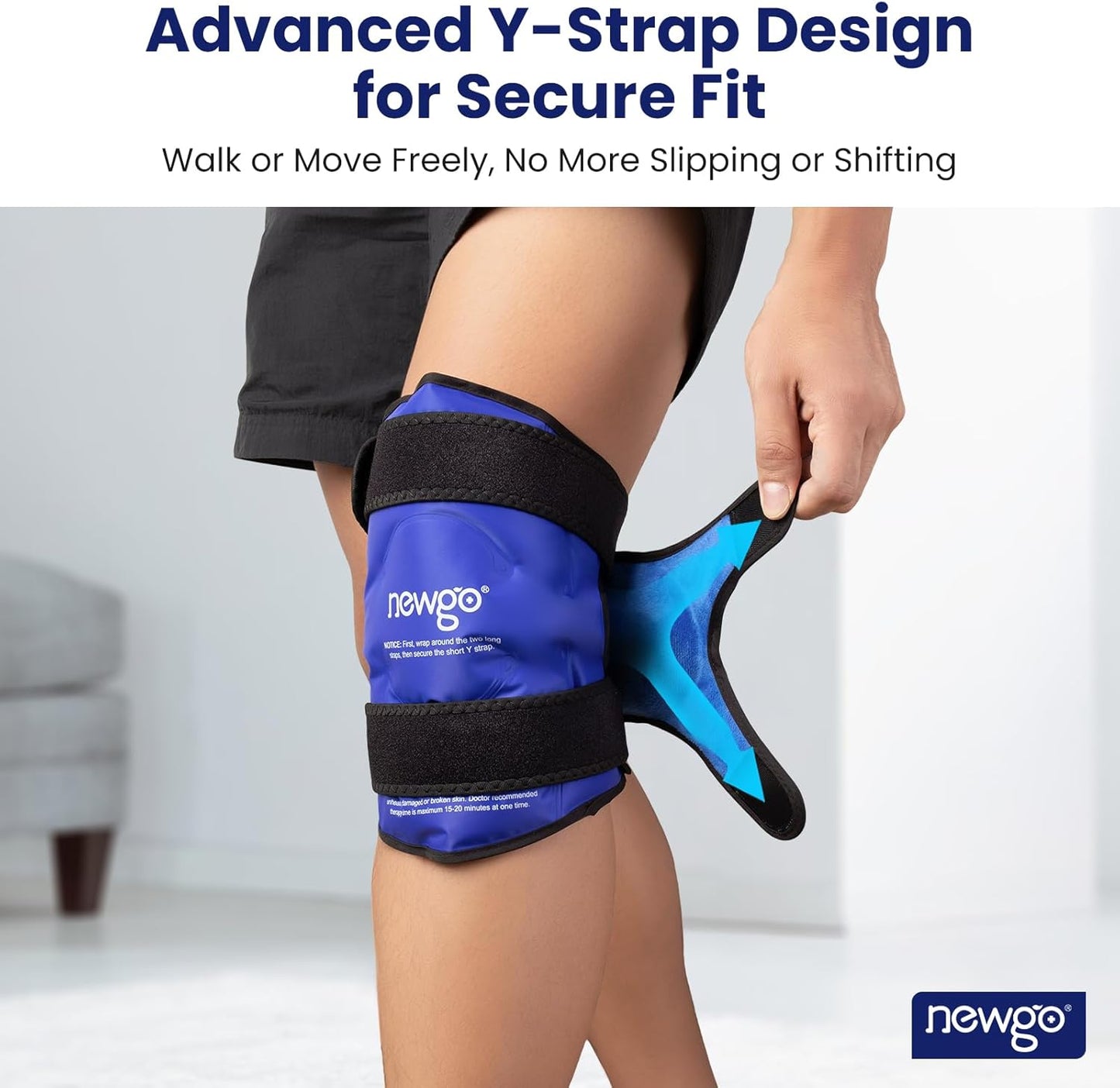 NEWGO Knee Ice Pack Wrap, Ice Pack for Knees Cold Compression Therapy for Knee Replacement Surgery, Arthritis Pain, ACL, Swelling, Sports Injuries (21.7" x 9.8") - Blue