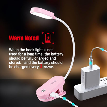 VAVOFO Rechargeable Book Light, 14 LEDs Eye Care Clip On Amber Reading Light for Bookworms Reading in Bed with 9 Colors 9 Brightness (White-Blue)