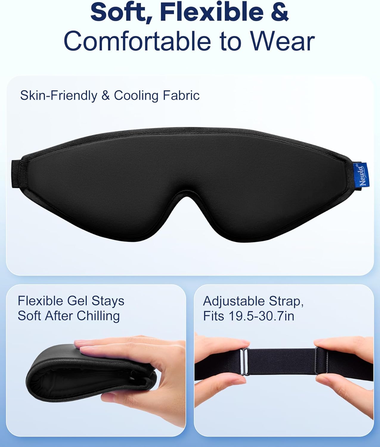 Cooling Gel Eye Mask for Puffy Eyes, Larger Full-Eye Cold Compress for Swelling, Ice-Cold Gel Therapy, Forehead & Upper Cheek Cooling Relief, Reusable Ice Pack for Eyes, FSA Eligible HSA, Black