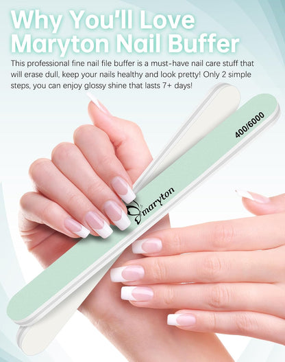 Maryton Nail Buffer 10PCS - Salon Shine for Natural Nails, 400 6000 Grit